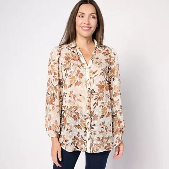 Susan Graver Tunic Shirt Size 4X Sheer Floral NWOT - Picture 1 of 13